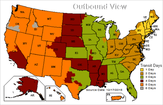 UPS US Time in Transit Map